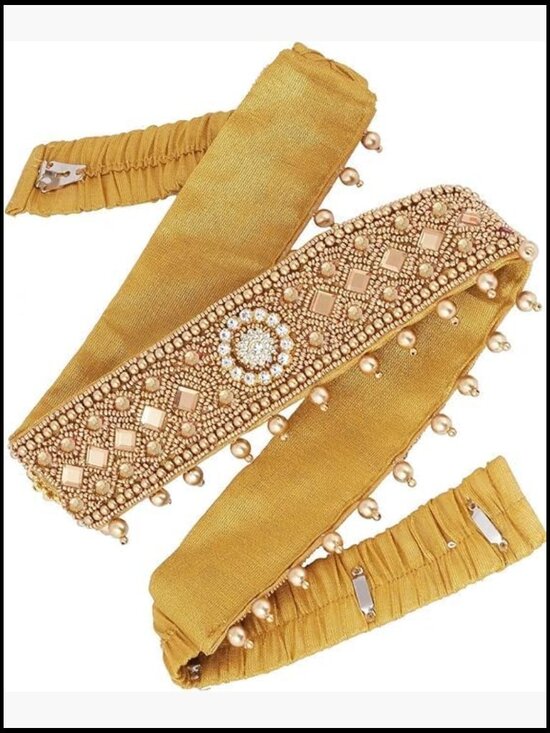 Traditional Stretchable Embroidery Saree Waist Belt Golden Cloth Kamarpatta main image 4